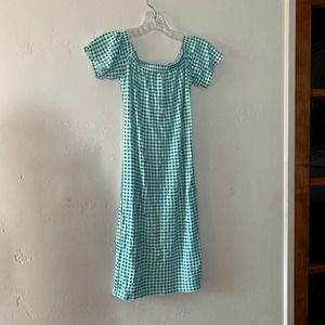 Wednesday's girl green and white gingham puffy sleeves straight neck dress small